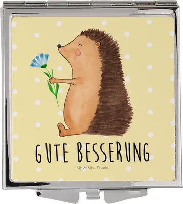 Produktbild von Mr. & Mrs. Panda Schminkspiegel klein Igel Blumen - Gelb Pastell - Geschenk, Kosmetikspiegel, Kleiner Spiegel, Krankheit, krank, Frauen, Lustige Sprüche, Gute Besserung