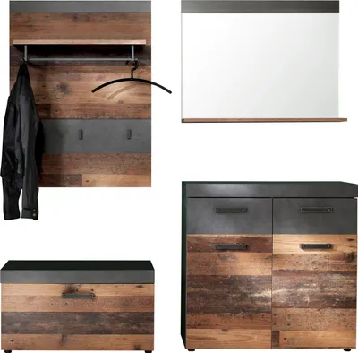 Produktbild von trendteam Garderobe 4-teilige Kombination Indy Graphit Grau Matera NB/Old Wood NB 185 x 192 x 37 cm