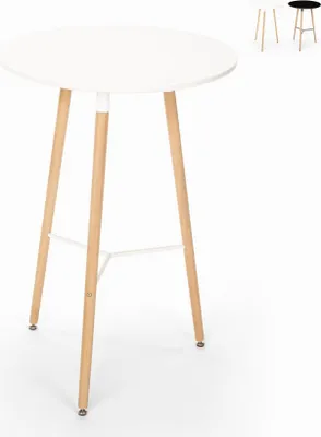 Image de Table haute pour tabouret Design scandinave en bois 60x60 rond en bois Shrub - Blanc