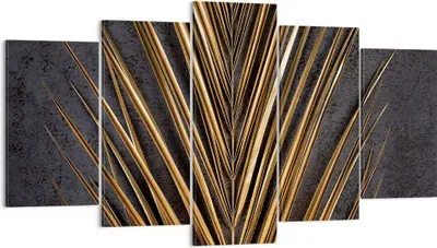 Produktbild von Bild auf Leinwand - Leinwandbild - 5 Teile - Blatt golden schwarz - 160x85cm - Wand Bild - Wanddeko - Wandbilder - Leinwanddruck - Bilder - Wanddekoration - Leinwand bilder - Wandbild - EA160x85-5091