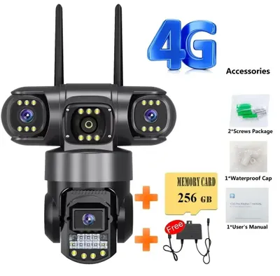 Zdjęcie produktu dla Kamera monitoringu, widok 360 stopni, możliwość nagrywania w nocy, kamera 4G o pojemności 256 GB