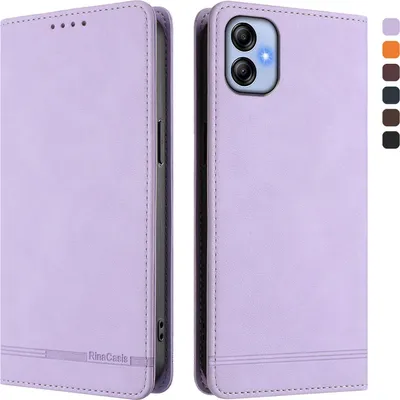 Image de Etui pour Samsung Galaxy A04E, étui rétro en cuirPolyuréthaneavec support et fentes pour cartes de crédit Violet