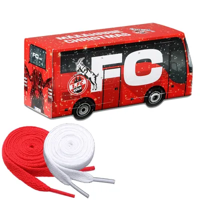 Produktbild von 1. FC Köln Adventskalender "Mannschaftsbus" 3D + Fan-Schnürsenkel 1#, 3#