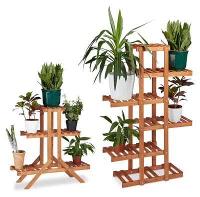 Produktbild von 2x Pflanzentreppe im Set, Blumentreppe, Blumenregal, Pflanzenregal, Etagere, Blumenständer, Mehrstöckig, 5 Böden, Holz