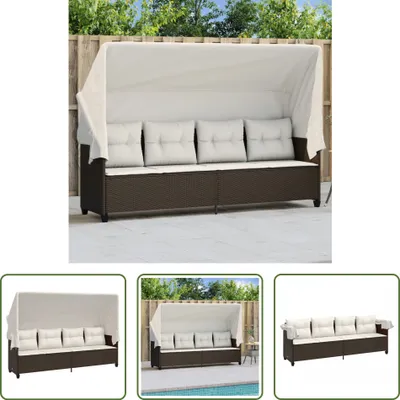Produktbild von The Living Store Sonnenliege mit Dach und Kissen Braun Poly Rattan