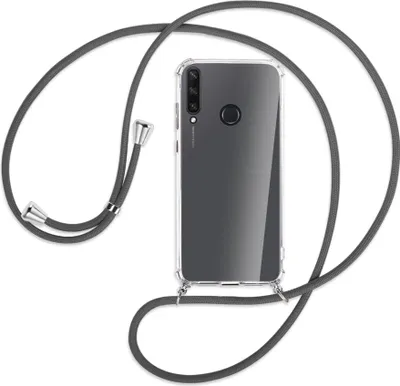 Produktbild von Handykette Backcover-Schutzhülle mit Band (Metall silberfarben) für Huawei Y6p - dunkelgrau