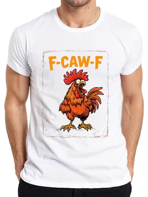 Zdjęcie produktu dla F-CAW-F Śmieszna koszulka męska z kogutem w stylu retro, biała, 3XL