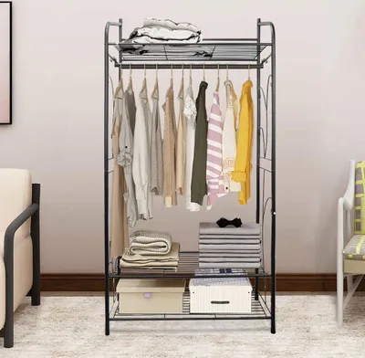 Immagine prodotto di FATIVO Appendiabiti in metallo, 79x36x161 cm, appendiabiti con 1 asta e 3 ripiani, fino a 50 kg