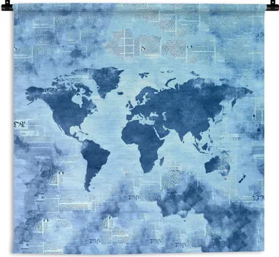 Produktbild von MuchoWow® Wandteppich Wandbehang Weltkarte - Abstrakt - Blau 150x150 cm Tapisserie Dekoration Wandtuch - Wohnaccessoires - Modernes
