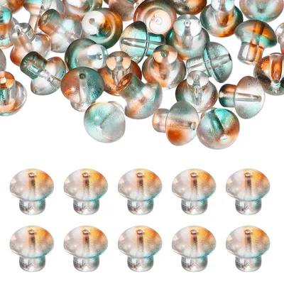 40 Pilz-Glasperlen, 14 mm, grün/orange, für DIY-Schmuck
