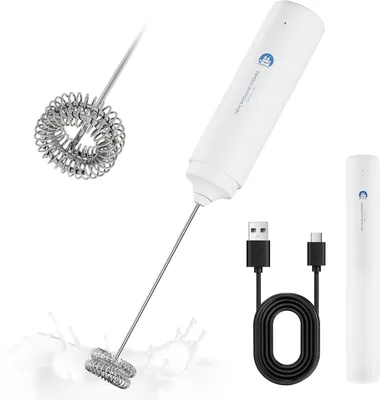 Produktbild von Milchaufschäumer, Handheld, 2-in-1 Doppelfeder-Schneebesen,für Cappuccino,Latte Macchiato,Tragbarer Getränkemischer für Kaffee,Matcha,heiße Schokolade