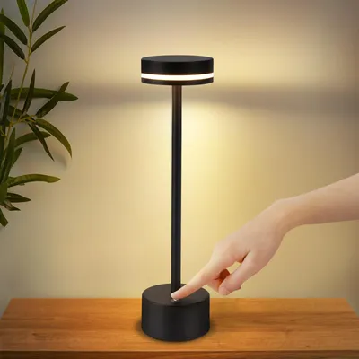 Image de ZMH Lampe de table Sans fil LED Lampe de table Batterie Lampe de chevet Dimmable 3000K-6500K avec lampe tactile USB-C Noir Lampes de table pour chambre à coucher Salle à manger Bureau