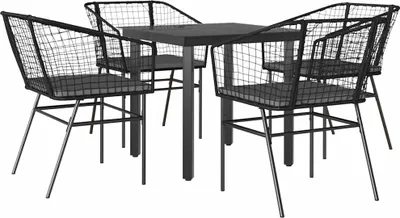 Produktbild von vidaXL 5-tlg. Garten-Essgruppe mit Kissen Schwarz Poly Rattan Glas