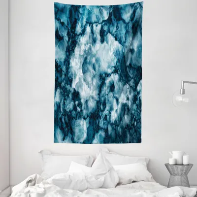 Produktbild von ABAKUHAUS Marmor Wandteppich und Tagesdecke, Marmorsteineffekt aus Weiches Mikrofaser Stoff Waschbar ohne Verblassen Digitaldruck, 140 x 230 cm, Blau