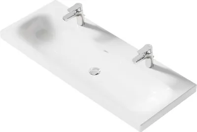 Produktbild von VIGOUR Derby Doppel-Möbelwaschtisch 120 x 48 cm mit 2 Hahnlöchern mit Überlauf, weiß
