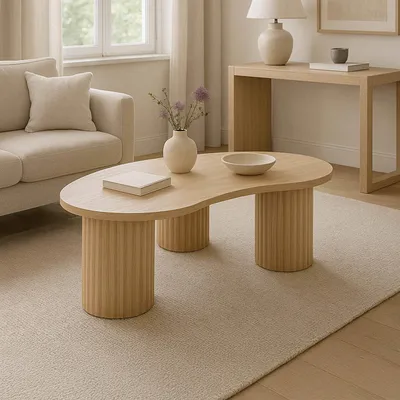 Immagine prodotto di Tavolino effetto legno con decoro in melaminico beige - Oviala Maeve