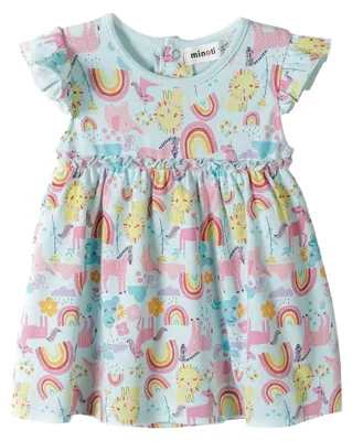 Image de Minoti - Robe pour bébé fille, volants MN704 (nouveau-né) (turquoise/multicolore)