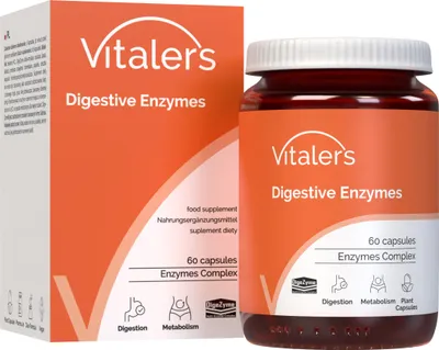 Produktbild von Vitaler's Verdauungsenzyme - 60 Kapseln, Vegan, 2 Monate Nahrungsergänzung, ohne Konservierungsstoffe, reine Zusammensetzung