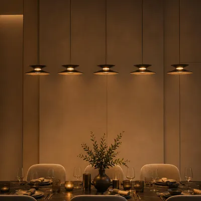 Productafbeelding van Design hanglamp Morfi recht 5-lichts zwart, AI-gegenereerde afbeelding