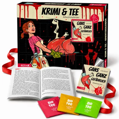 Produktbild von ROTH Krimi & Bio-Tee-Adventskalender - 24 Bio-Teesorten & 24 Kurzkrimis zum Lesen - Tee Adventskalender für Krimifans, ohne Schokolade