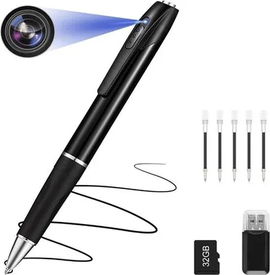 Produktbild von Mini-Sicherheitskamera, 32 GB, 1080p, tragbare kleine Sicherheitskamera, für Heimoffice, Geschäftssitzungen, mit 5 Tintenfüllungen