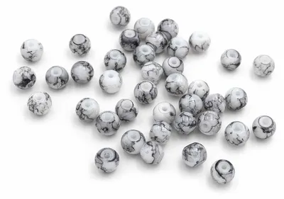Produktbild von Vintageparts Glasperlen marmoriert weiß grau 6 mm, 40 Stück