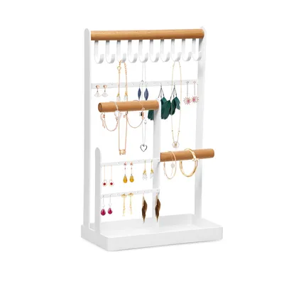 Produktbild von Hanamura schmuckständer - Schmuckhalter - Schmuck organizer - Mit Ohrringständer und Armbandhalter - Metall & Holz - Mit Tablett & rutschfesten Füßen