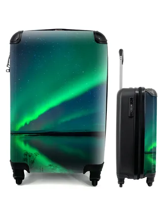 Produktbild von MuchoWow® Koffer Handgepäck Trolley Rollkoffer Kleine Reisekoffer mit 4 Rollen - Nordlicht - Island - Sternenhimmel - Grün - Wasser - Cabin Size < 55x40x23 cm & 55x40x20 cm - Fotokoffer - Kabinenkoffer - Boardgepäck - Reise-Box - Reisekoffer - Reisegepäck - Koffer mit Bild - Trolley für Kinder