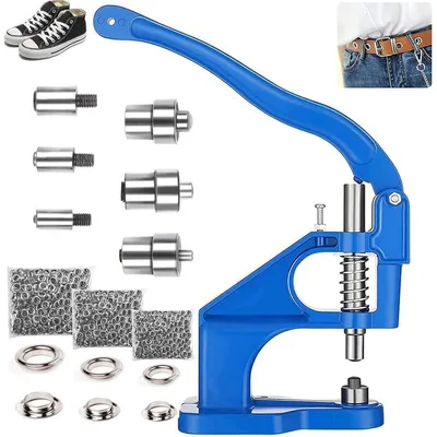 Produktbild von Ösenpresse Handpresse Set mit 3 Matrizen und 1500 Ösen (6/10/12mm) für Textilien & Leder, Blau