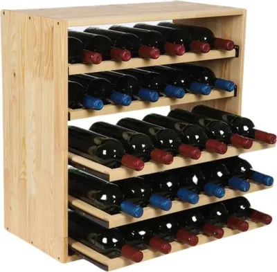 Produktbild von Modulares Weinregal VINCELLAR MOD | HxBxT 60x60x30cm | Auszug Modul für 30 Flaschen | mit ausziehbaren Ebenen | Massives Kiefernholz | Natur