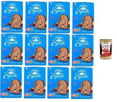 Produktbild von Monviso Fette Biscottate con Ribes e Mirtilli Zwieback mit Johannisbeeren und Blaubeeren 12x300gr + Italian Gourmet polpa 400g
