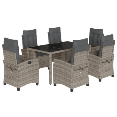 Produktbild von vidaXL 7-tlg. Garten-Essgruppe mit Kissen Grau Poly Rattan