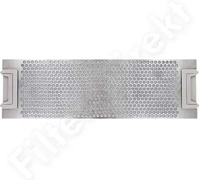 A metal grease filter with a perforated surface and handles on the sides, shown against a white background.