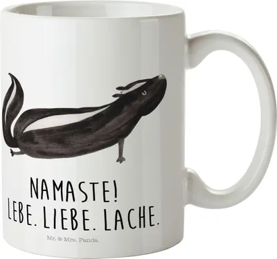 Produktbild von Mr. & Mrs. Panda Trinklernbecher Stinktier Yoga - Weiß - Geschenk, Plastikbecher, Raubtier, Skunk, Kinderbecher, Haferl, Mehrwegbecher, Liebe, Namaste, Pott