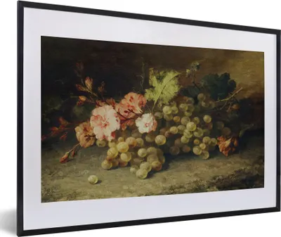 Produktbild von MuchoWow® Gerahmtes Poster Obst - Stilleben mit Weintrauben - Alte Meister 60x40 cm - Poster mit Schwarzem Bilderrahmen Wandposter Rahmen Foto Bilder - Schlafzimmer - Plakat in Rahmen - Drucken