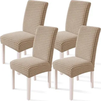 Image de Housses de chaise extensibles Unyqoos® (lot de 4) – Couleur kaki, housses de chaise universelles (96 % polyester, 4 % Élasthanne), lavables jusqu'à 30 °C, idéales pour les mariages et les banquets