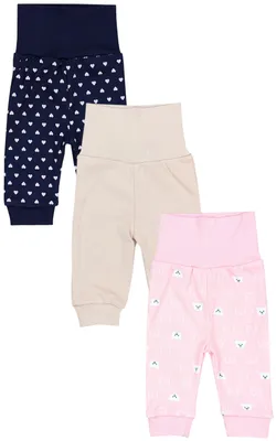 Produktbild von TupTam Baby Mädchen Lange Pumphose 3er Pack, Farbe: Herzen Dunkelblau / Bärchen Rosa / Beige, Größe: 56