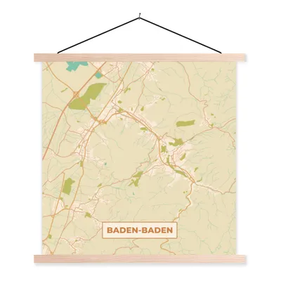 Produktbild von MuchoWow® Textilposter Karte - Baden-Baden - Vintage - Stadtplan 40x40 cm mit holzfarbenen Rahmen - Posterleiste