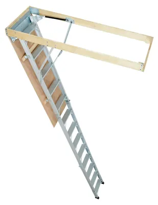 Produktbild von Teleskopleiter mit einer Tragfähigkeit von 158,8 kg, 12 Stufen, Installationshöhe von 290 bis 300 cm oder 341 bis 366 cm, Klappleiter aus Aluminium und Holz, Haushaltsleiter mit hydraulisch gedämpftem Abstieg