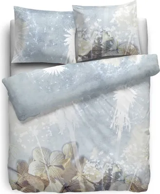 Produktbild von Heckett & Lane Satin Bettwäsche Ice HnL Blumen Hellblau 100% Baumwolle Reißverschluss Bettbezug Kissenbezug Bettgarnitur Bettzeug 135x200 cm
