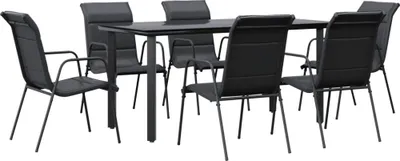 Produktbild von vidaXL 7-tlg. Garten-Essgruppe Schwarz Stahl und Textilene