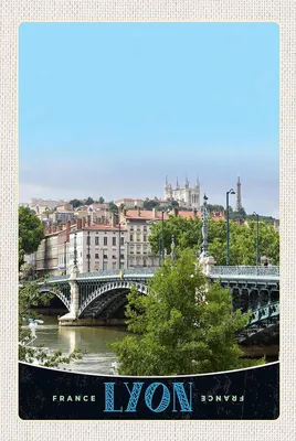 Produktbild von vianmo Holzschild 18x12 cm Lyon Brücke Frankreich Fluss Schloss
