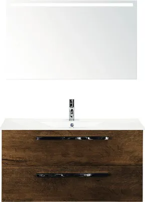 Produktbild von Sanox Badmöbel-Set Seville BxHxT 101 x 170 x 46 cm Frontfarbe tabacco mit Waschtisch Keramik weiß, Waschtischunterschran