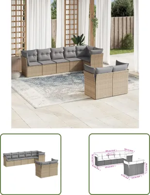 Produktbild von The Living Store 8-tlg. Garten-Sofagarnitur mit Kissen Beige Poly Rattan