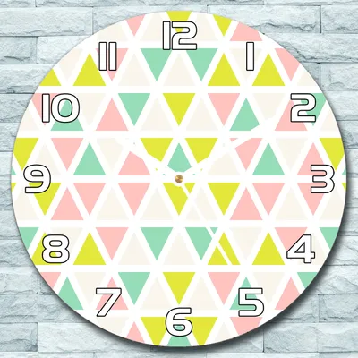 Produktbild von Wanduhr aus Glas Rund fi 30 Bunte Dreiecke gelb Quarz Deko Schlafzimmer Büro