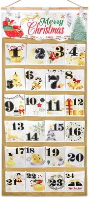 Immagine prodotto di Calendario dell'Avvento in tessuto con tasche - Calendario dell'Avvento in tessuto riutilizzabile, vuoto, per il 2025