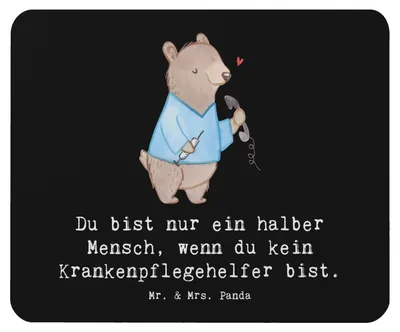 Produktbild von Mr. & Mrs. Panda Mousepad Krankenpflegehelfer Herz - Schwarz - Geschenk, Witzig, mousematte, Spruch, Mauspad, pc, notebook, Mouse Pad, Ausbildung, Lustig