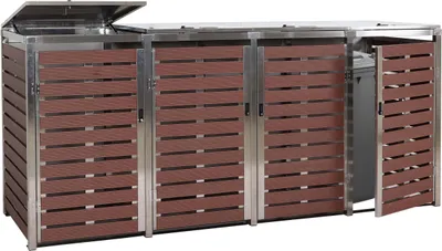 Obrázek produktu pro obložení 4 košů HWC-K14, box na odpadky, 120x264x85cm WPC nerezová ocel 128kg  vzhled ořechového dřeva