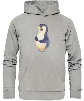 Produktbild von Mr. & Mrs. Panda Bedruckter Hoodie Pinguin Diät Größe XXL - Heather Grey - Geschenk, Pinguine, Kapuzenpulli, Abnehmen, Hoody, Pulli, Sweatshirt, Pullover