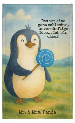 Produktbild von Mr. & Mrs. Panda Handtuch Pinguin Lolli Design - Weiß - Geschenk, gästehandtuch klein, Spruch, Süßigkeiten, Kleines, 30x50, Pinguine, Unvernünftig, baumwolle